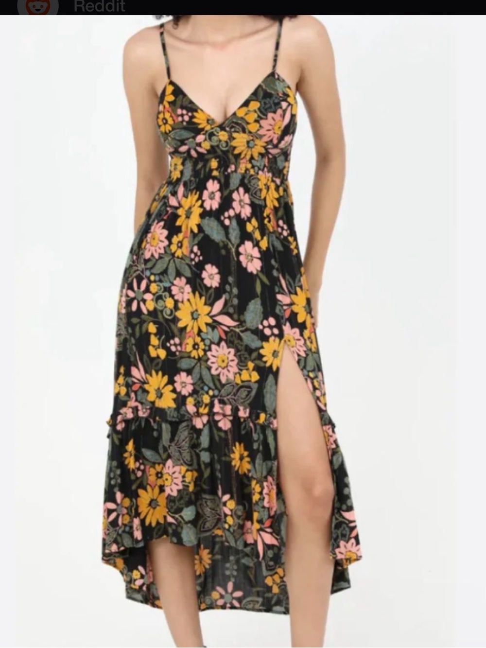 Unk Black Floral Maxi Dress with Yellow & Pink Flowers